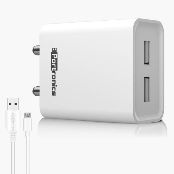 Portronics Adapto 66 POR-1066 2.4A Dual USB Ports Charging Adapter with 1M Micro USB Cable